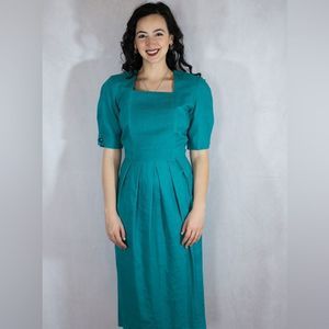 Vintage 80’s Connections green short sleeve midi dress